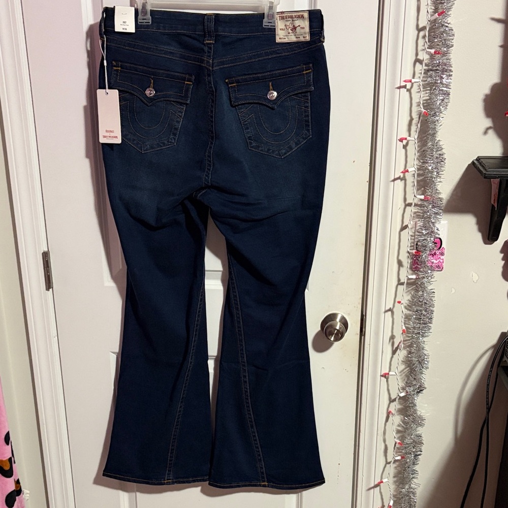 True religion plus joey midrise back flap flare jeans
